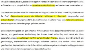 Aus dem Untersagungsbescheid Palästina-Demo 4.11.23