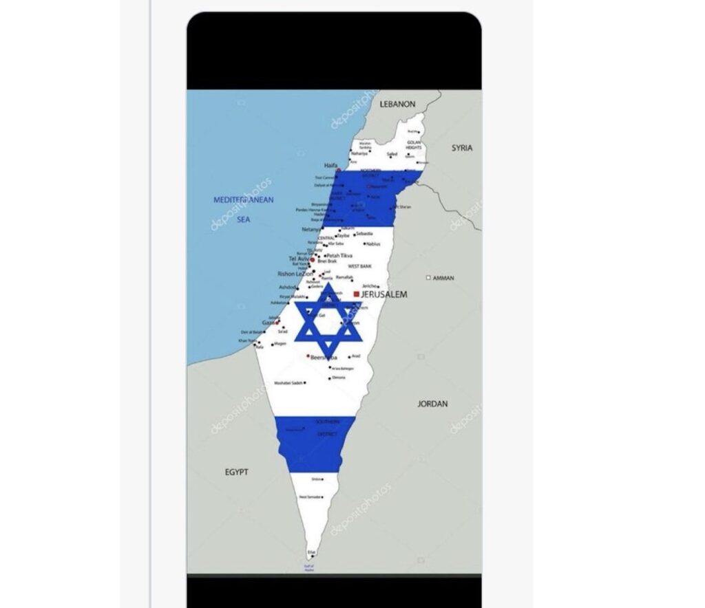 Anlassgebendes Posting Daniel Kapps, dass eine Landkarte Israels einschließlich Gazas, des Westjordanlandes und der Golanhöhen zeigt