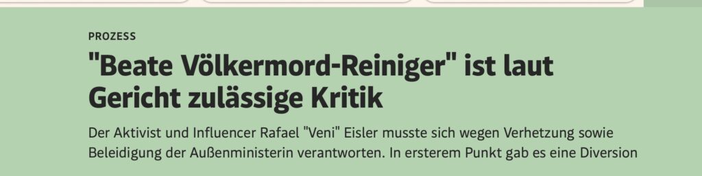 Screenshot von Standard: Beate Völkermord-Reiniger ist laut Gericht zulässige Kritik_21_07_2026