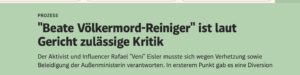 Screenshot von Standard: Beate Völkermord-Reiniger ist laut Gericht zulässige Kritik_21_07_2026